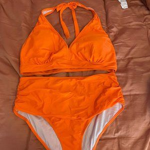 Amazon Neon Orange High Waisted Two Piece Bikini
